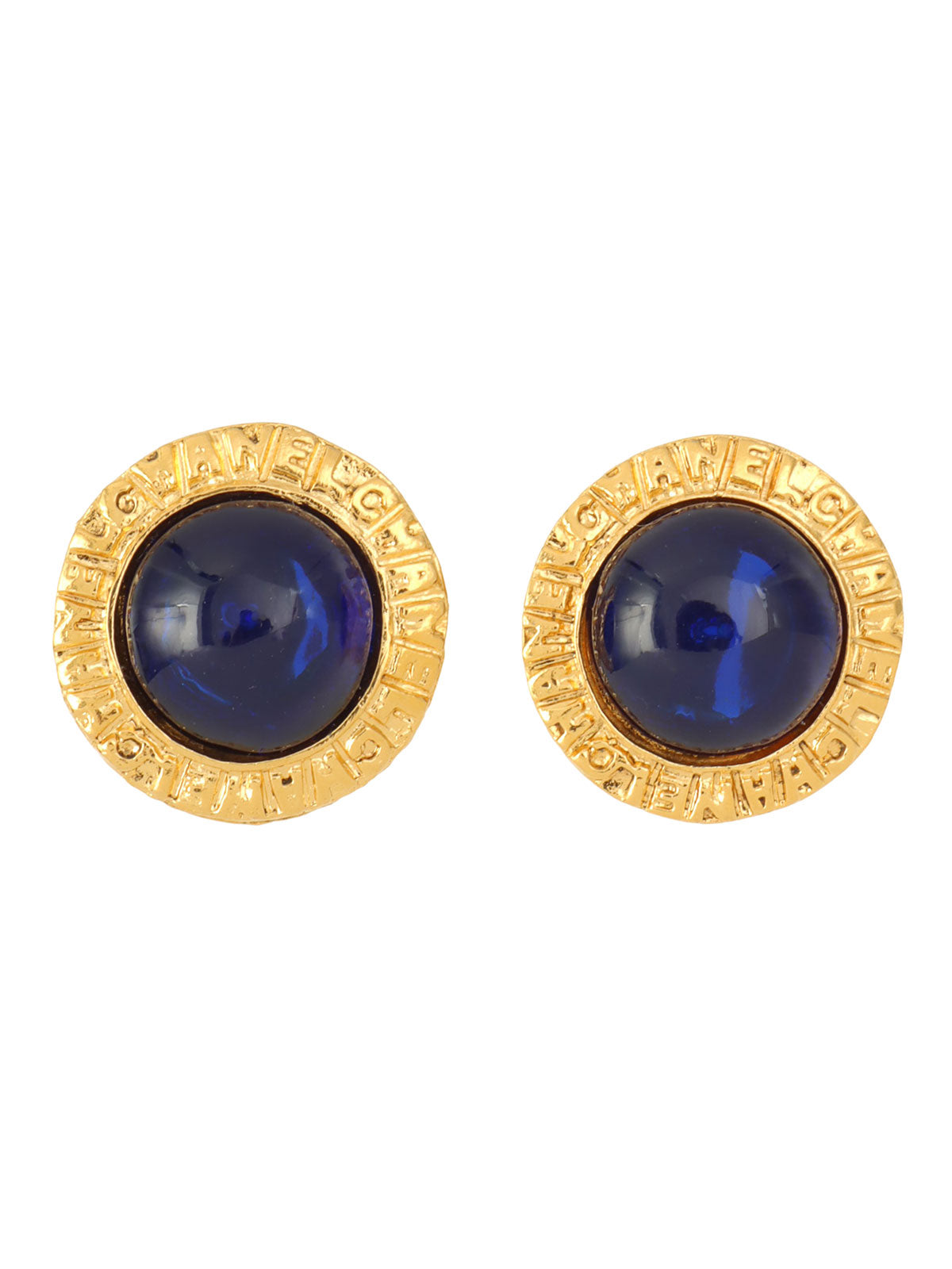 Gripoix Round Logo Earrings Gold/Blue