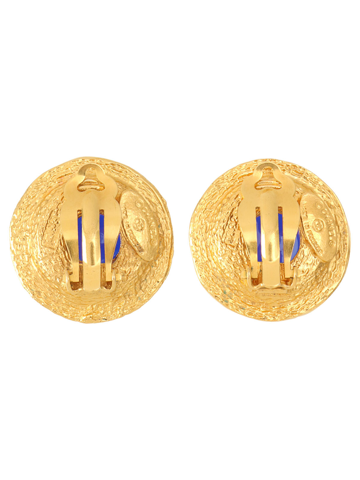 Gripoix Round Logo Earrings Gold/Blue