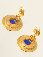 Gripoix Round Logo Earrings Gold/Blue