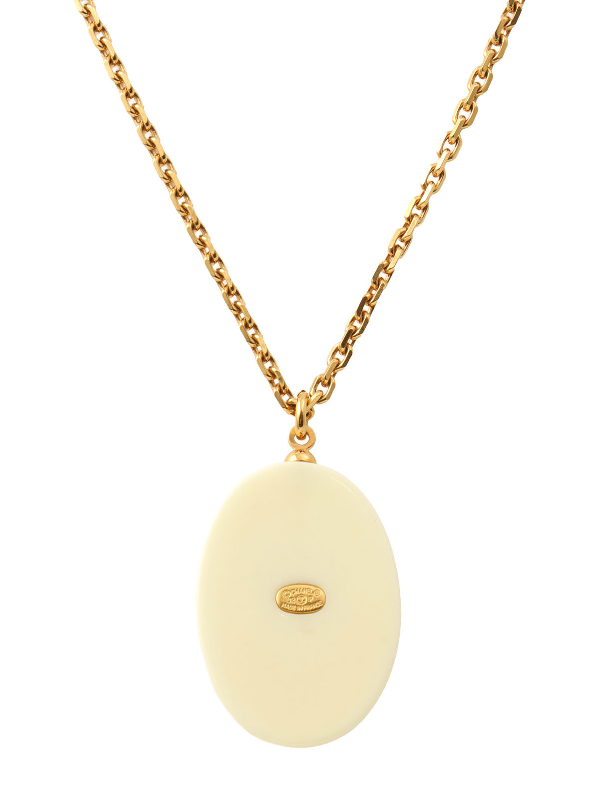 2002 Camellia Motif CC Mark Oval Necklace White/Gold