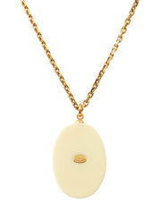 2002 Camellia Motif CC Mark Oval Necklace White/Gold
