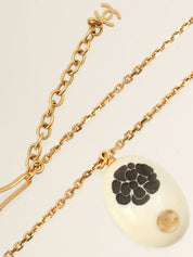 2002 Camellia Motif CC Mark Oval Necklace White/Gold