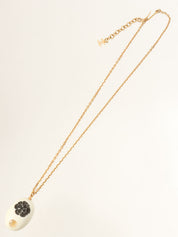 2002 Camellia Motif CC Mark Oval Necklace White/Gold