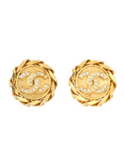 Rhinestone CC Mark Circle Earrings Gold