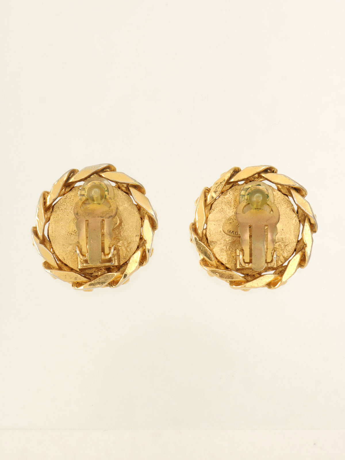 Rhinestone CC Mark Circle Earrings Gold