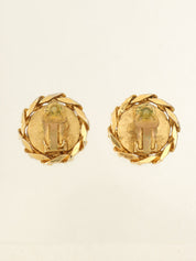Rhinestone CC Mark Circle Earrings Gold