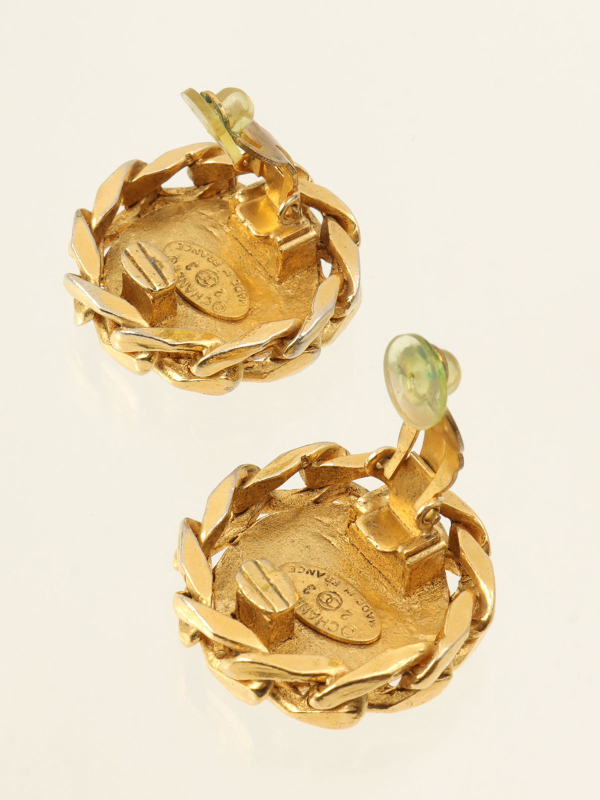 Rhinestone CC Mark Circle Earrings Gold