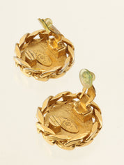 Rhinestone CC Mark Circle Earrings Gold
