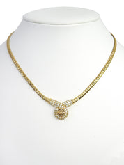 ラインストーンデザインモチーフロゴネックレス ゴールド