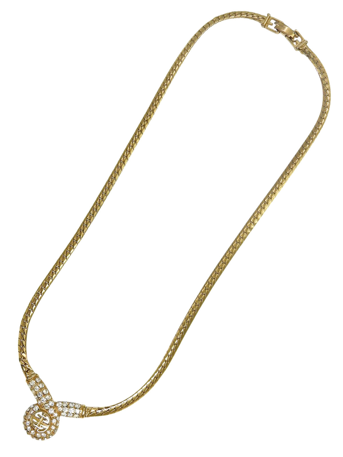 Rhinestone design motif logo necklace, gold