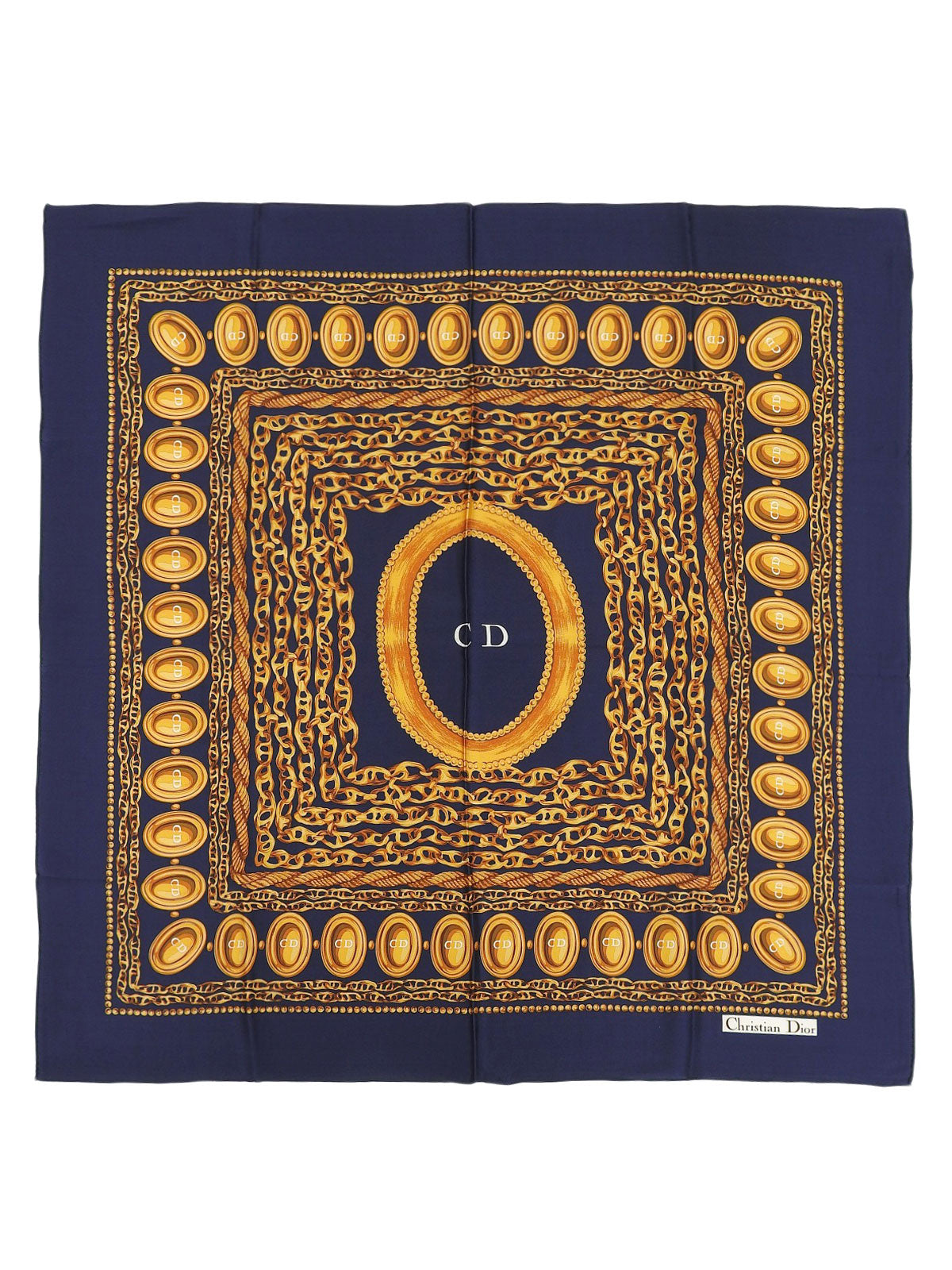 シルクチェーンモチーフスカーフ ネイビー/ゴールド