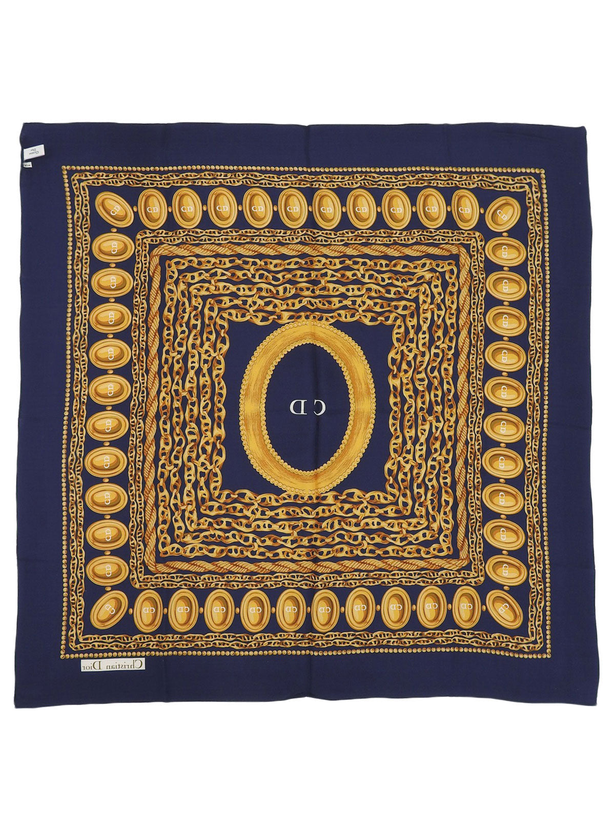 シルクチェーンモチーフスカーフ ネイビー/ゴールド