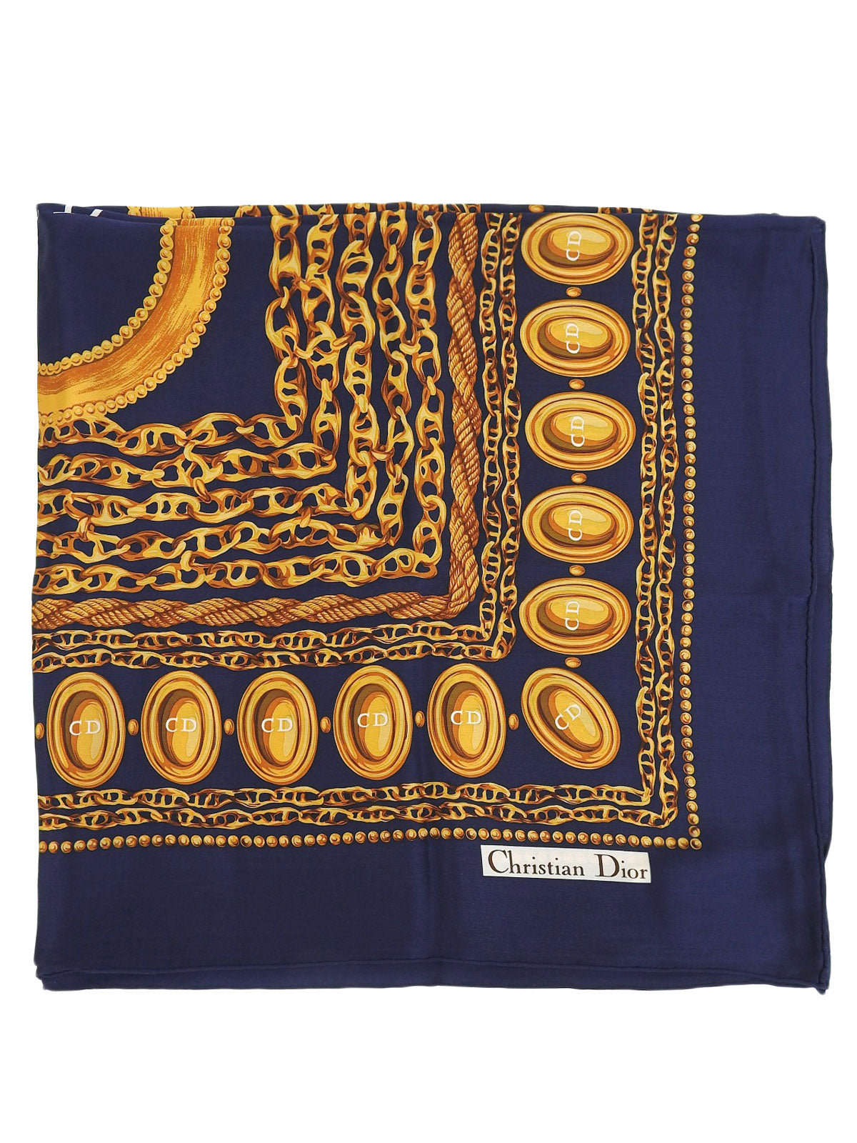 シルクチェーンモチーフスカーフ ネイビー/ゴールド
