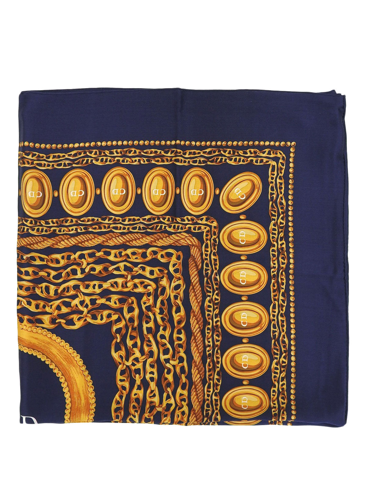 シルクチェーンモチーフスカーフ ネイビー/ゴールド