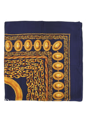 シルクチェーンモチーフスカーフ ネイビー/ゴールド