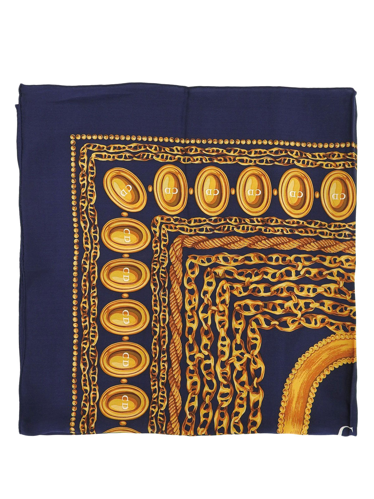 シルクチェーンモチーフスカーフ ネイビー/ゴールド