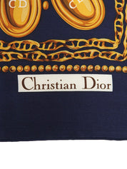 シルクチェーンモチーフスカーフ ネイビー/ゴールド