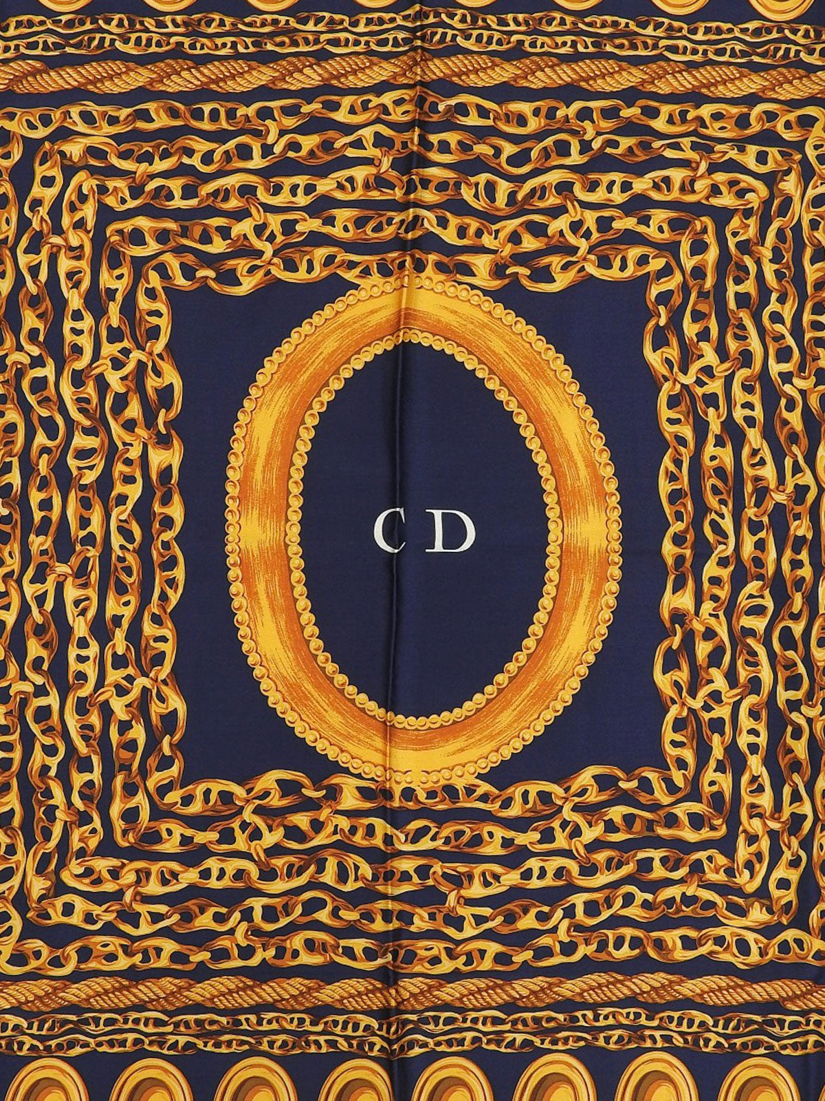 シルクチェーンモチーフスカーフ ネイビー/ゴールド
