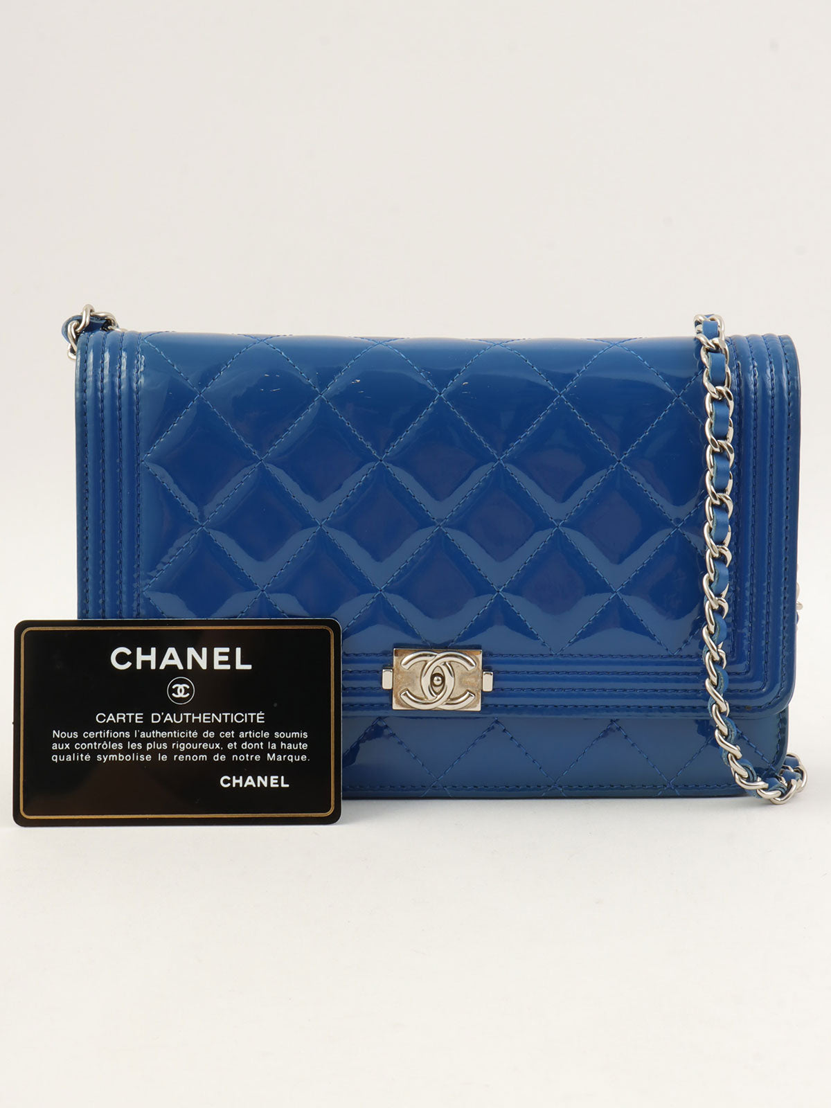 2014 Patent Boy Chanel Chain Wallet, Blue