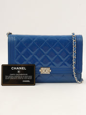 2014 Patent Boy Chanel Chain Wallet, Blue
