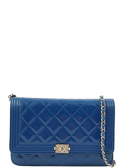 2014 Patent Boy Chanel Chain Wallet, Blue