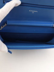 2014 Patent Boy Chanel Chain Wallet, Blue
