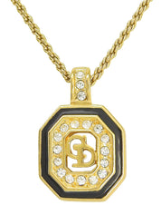 Rhinestone Octagon Logo Plate Necklace Gold/Black