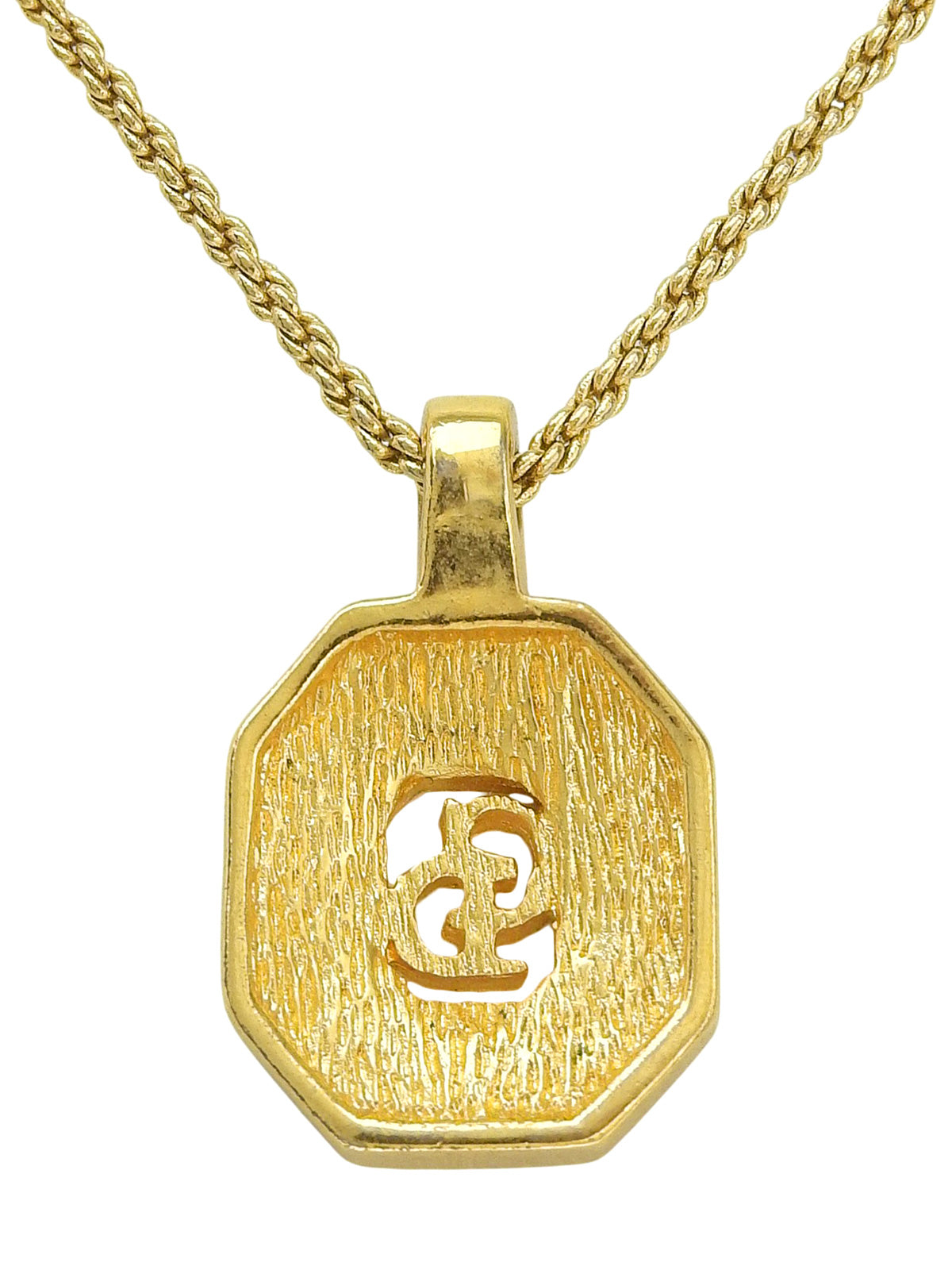 Rhinestone Octagon Logo Plate Necklace Gold/Black