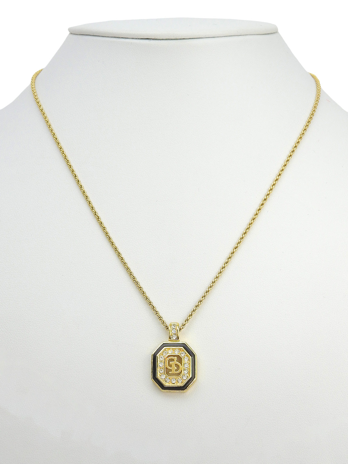 Rhinestone Octagon Logo Plate Necklace Gold/Black