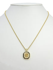 Rhinestone Octagon Logo Plate Necklace Gold/Black