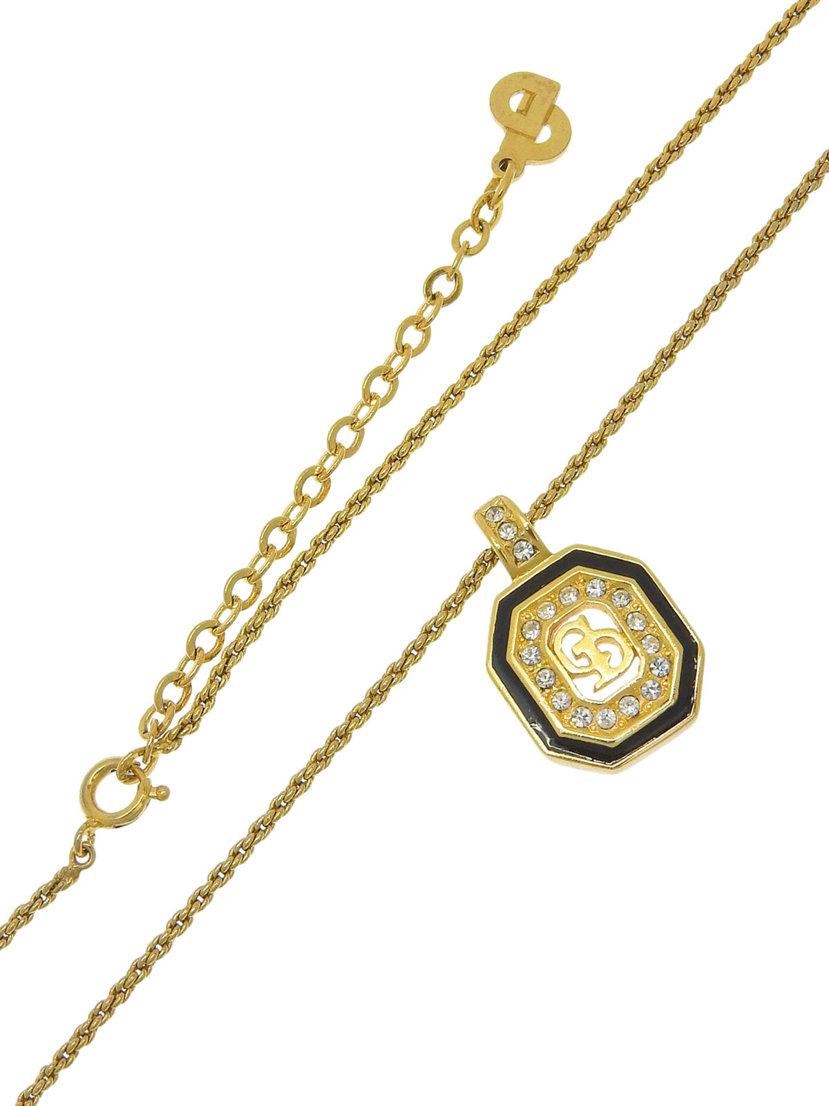 Rhinestone Octagon Logo Plate Necklace Gold/Black