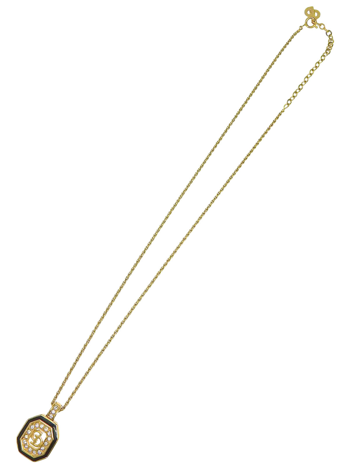 Rhinestone Octagon Logo Plate Necklace Gold/Black