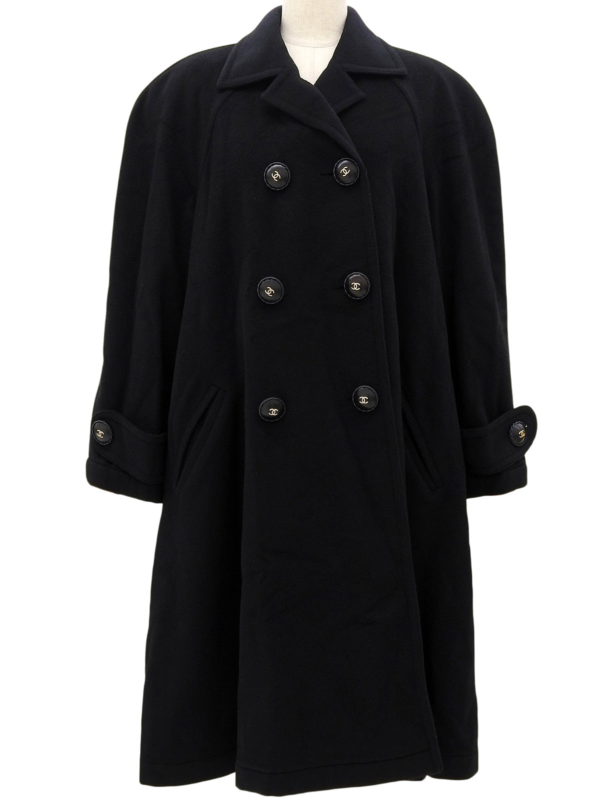 カシミアCCマークボタンダブルブレストロングコート #38 ブラック
