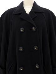 黑色羊绒 CC 标志纽扣双排扣长款大衣