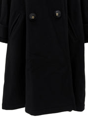 黑色羊绒 CC 标志纽扣双排扣长款大衣