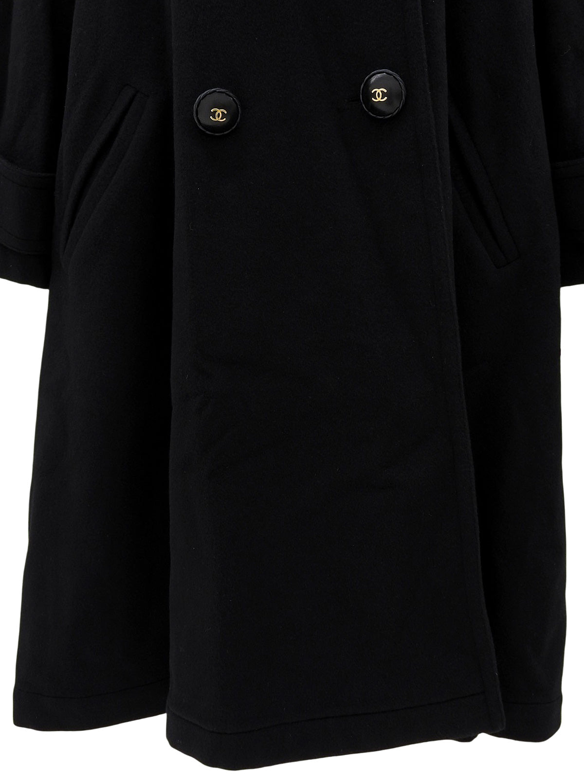 カシミアCCマークボタンダブルブレストロングコート ブラック #38