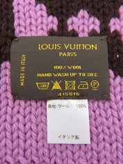 棕色/粉色羊毛字母图案围巾