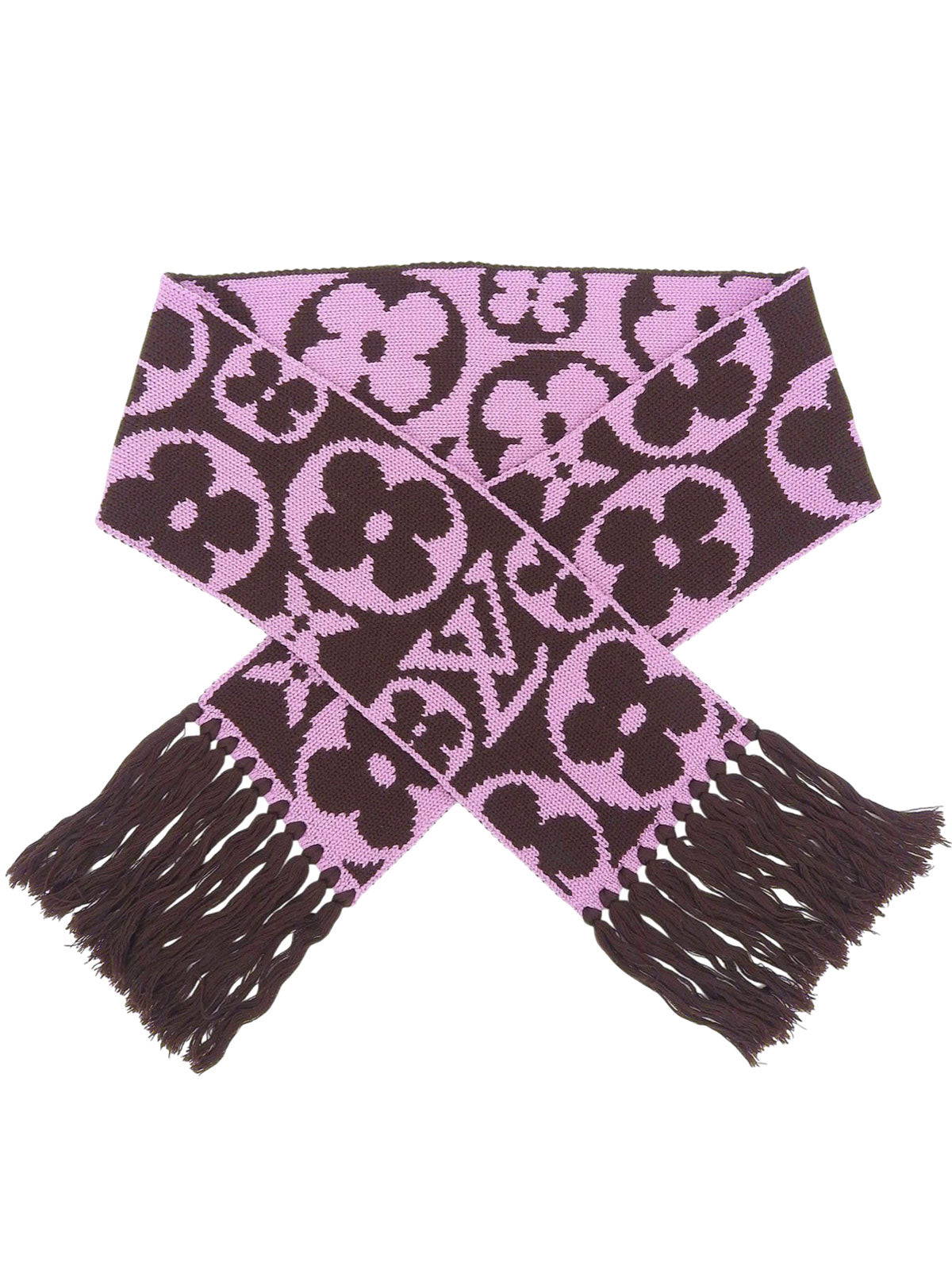棕色/粉色羊毛字母图案围巾