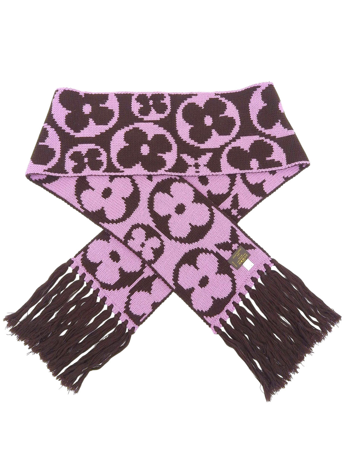 棕色/粉色羊毛字母图案围巾