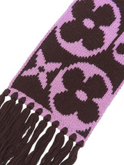 棕色/粉色羊毛字母图案围巾