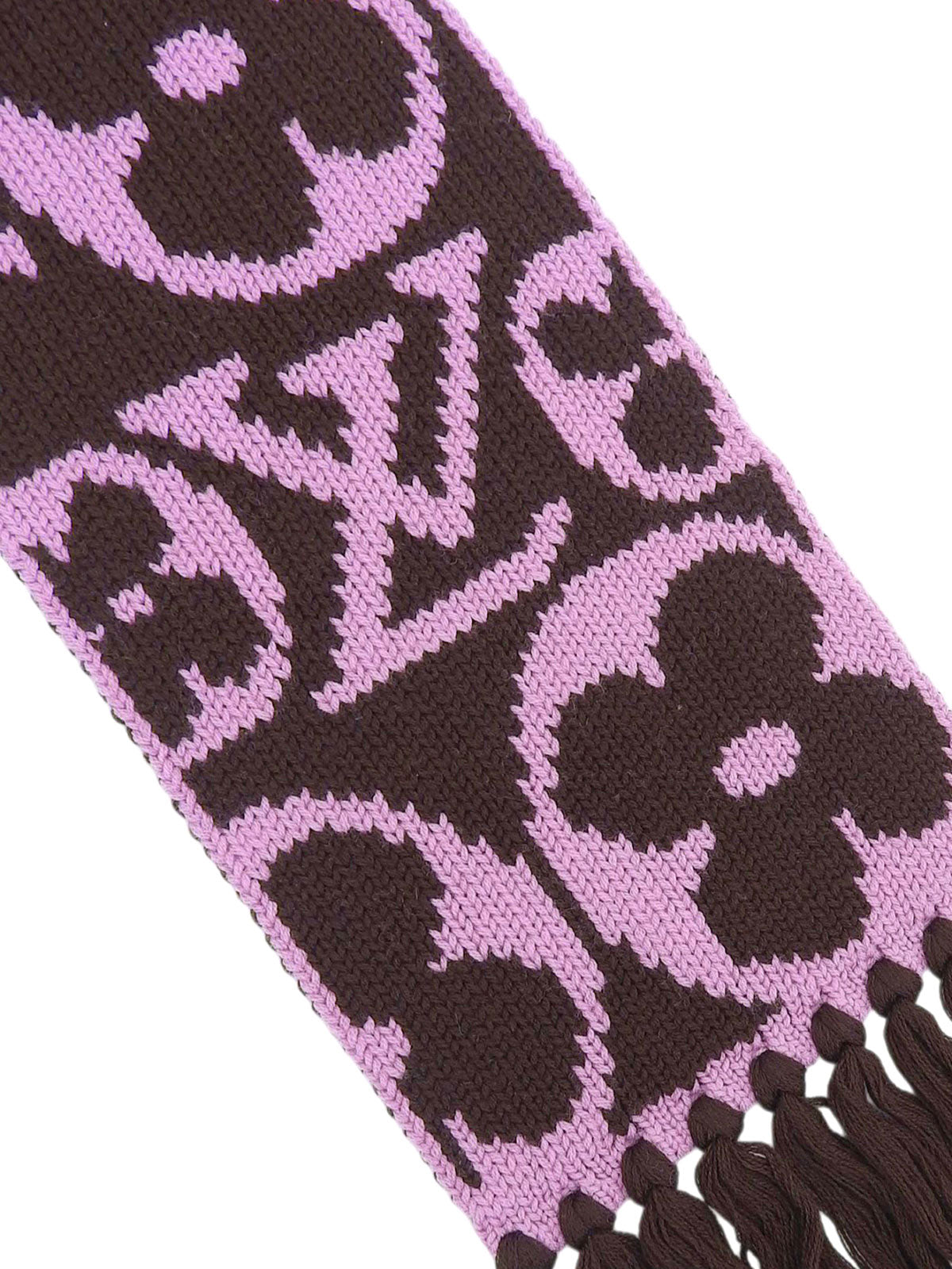 棕色/粉色羊毛字母图案围巾