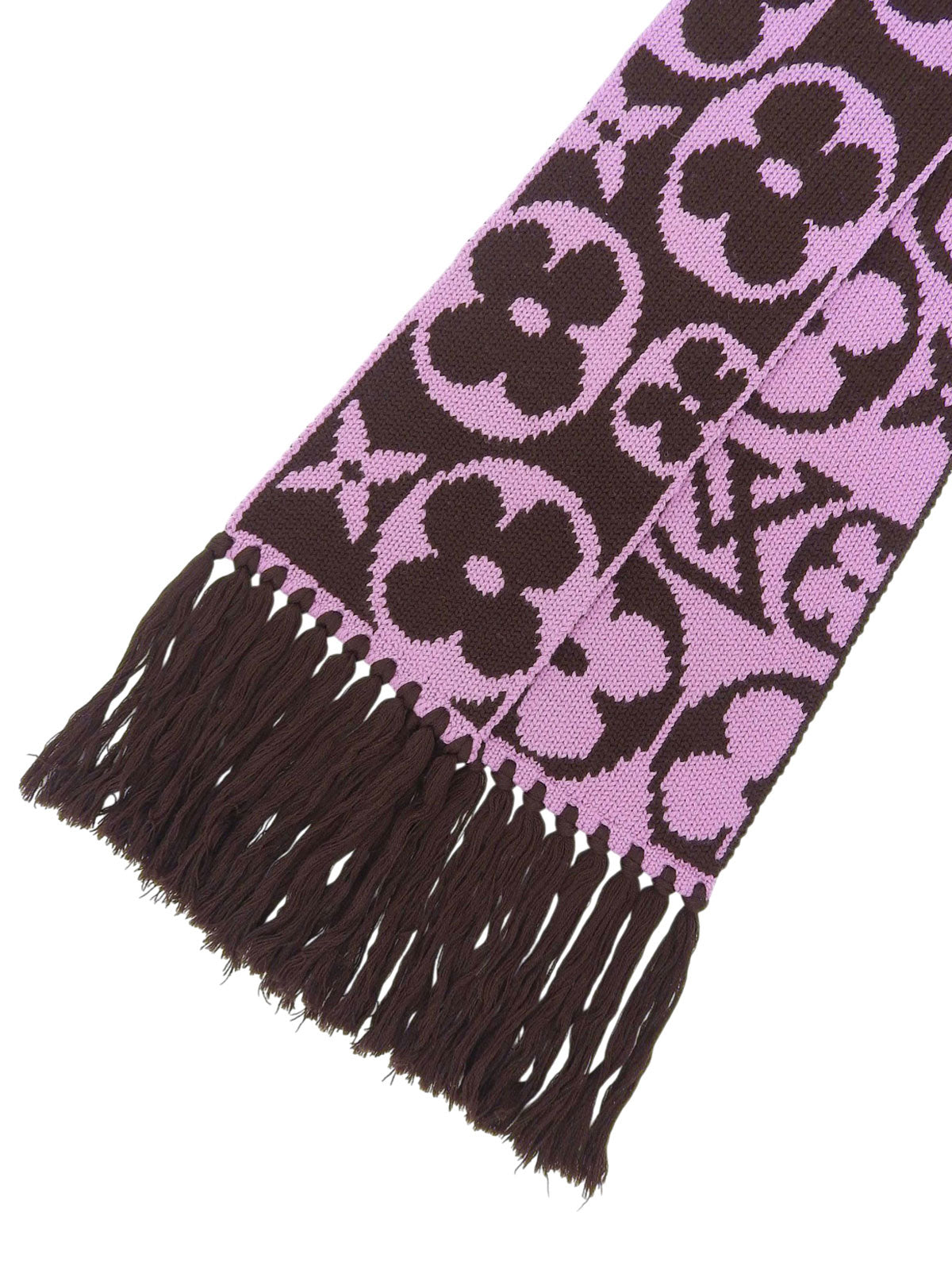 棕色/粉色羊毛字母图案围巾