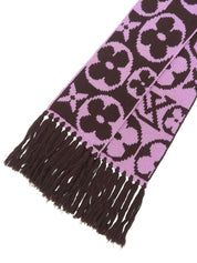 棕色/粉色羊毛字母图案围巾