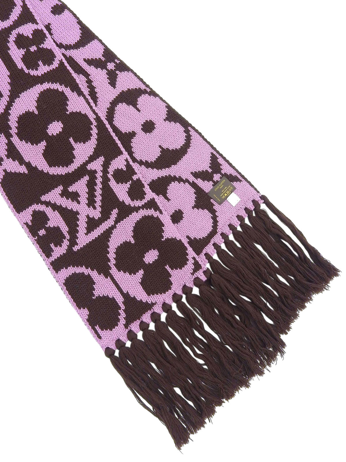 棕色/粉色羊毛字母图案围巾