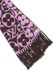 棕色/粉色羊毛字母图案围巾