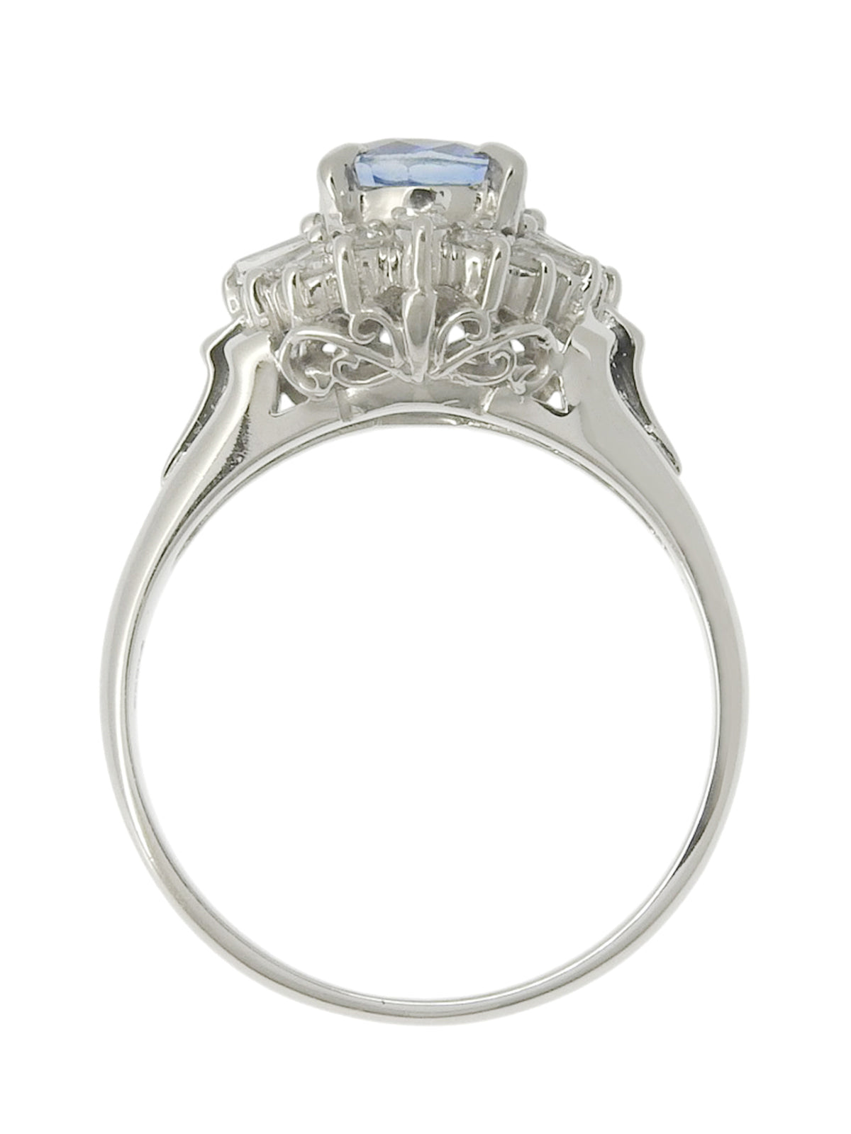 Platinum Sapphire Diamond Ring #50 Silver/Blue
