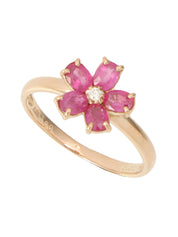 18K Ruby Diamond Flower Motif Ring #51 Gold/Pink