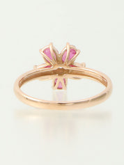 18K Ruby Diamond Flower Motif Ring #51 Gold/Pink