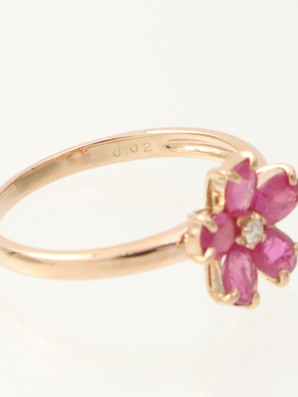 18K Ruby Diamond Flower Motif Ring #51 Gold/Pink