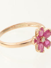 18K Ruby Diamond Flower Motif Ring #51 Gold/Pink